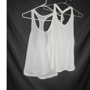 Lululemon Set of 2 White Racerback Tank Top Mesh Striped Athletic Medium 2PK